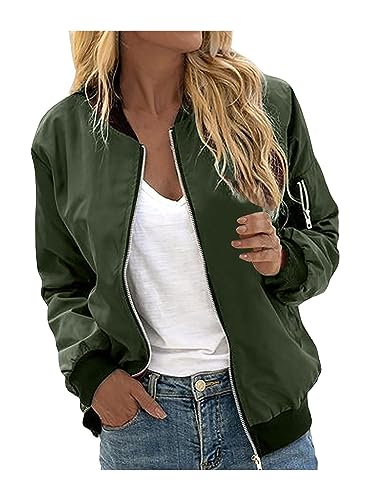 NIULI Damen Jacke Sommerjacke Damen Dünne Jacke Damen Kurz Geschnittene Jacke Kurz Mantel Leichte Übergangsjacke Lässige Oberbekleidung Mit Reißverschluss Ohne Kapuze (Color : Green, Size : S) von NIULI