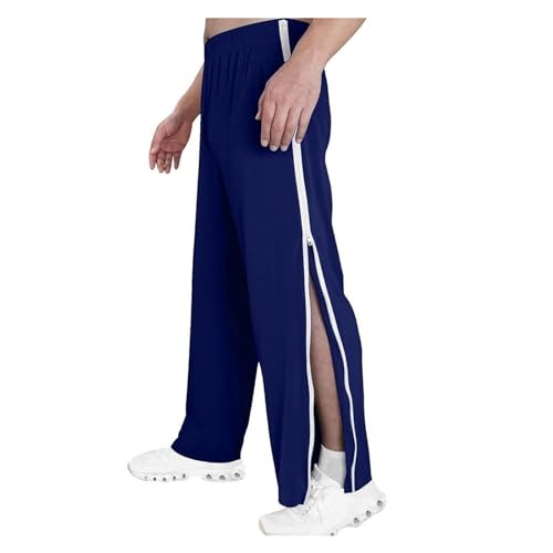NIULI Herren Reha Hose Trainingshose Mit Durchgehendem Reissverschluss Jogginghose Herren Seitlich Zu Öffnen Breite Sporthose Abreißhose Freizeithose Mit Tasche(Dark Blue,M) von NIULI