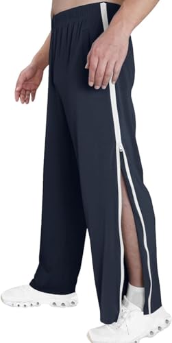 NIULI Reha Hose Damen Herren Jogginghose Seitlich Zu Öffnen Sporthose Trainingshose Freizeithose Abreißhose Outdoorhose Mit Durchgehendem Reissverschluss(Navy Blue,XL) von NIULI