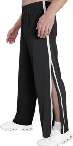 NIULI Reha Hose Damen Herren Jogginghose Seitlich Zu Öffnen Sporthose Trainingshose Freizeithose Abreißhose Outdoorhose Mit Durchgehendem Reissverschluss(Noir,XL) von NIULI