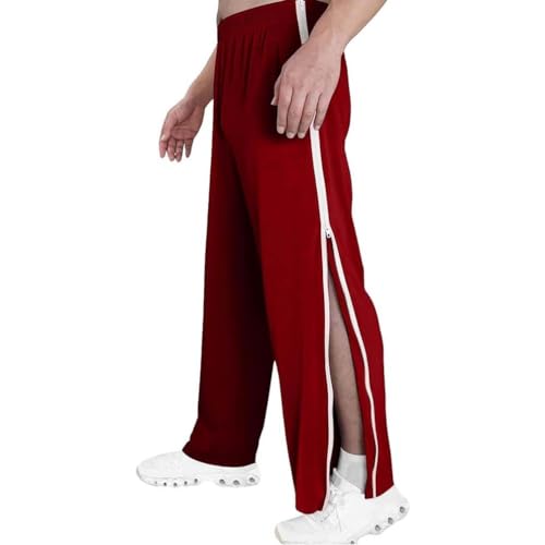 NIULI Reha Hose Damen Herren Jogginghose Seitlich Zu Öffnen Sporthose Trainingshose Freizeithose Abreißhose Outdoorhose Mit Durchgehendem Reissverschluss(Rouge,XXL) von NIULI