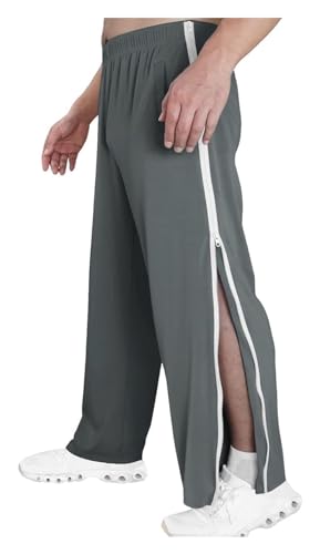 NIULI Reha Hose Damen Herren Seitlich Zu Öffnen Baggy Trainingshose Mit Seitlichem Und Reißverschluss Am Bein Weites Bein Schnellfickerhose Sporthose Freizeithose Jogginghose(Dark Gray,XXL) von NIULI