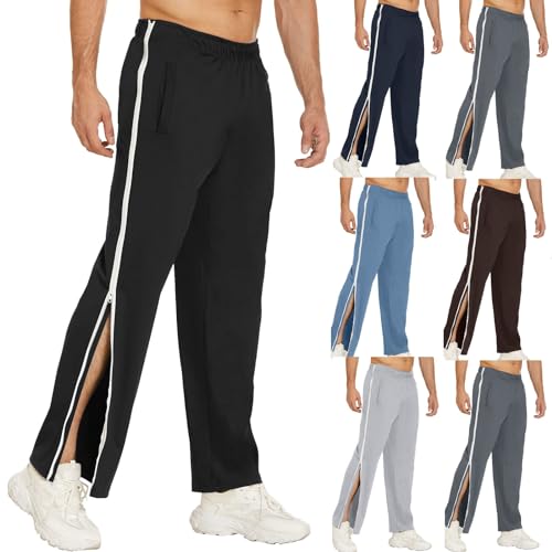 NIULI Reha Hose Herren Damen Seitlich Zu Öffnen M-3XL, Baggy Trainingshose Mit Seitlichem Und Reißverschluss Am Bein Weites Bein Sporthose Freizeithose Breite Jogginghose(Noir,3XL) von NIULI