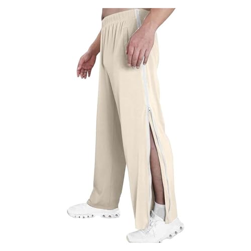 NIULI Reha-Hose for Damen Und Herren – Seitliche Öffnung – Jogginghose Mit Durchgehendem Reißverschluss – Modisch Mit Tasche – Freizeithose(Apricot,L) von NIULI