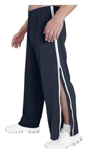NIULI Reha-Hose for Damen Und Herren – Seitliche Öffnung – Jogginghose Mit Durchgehendem Reißverschluss – Modisch Mit Tasche – Freizeithose(Navy Blue,M) von NIULI