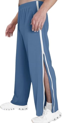 NIULI Reissverschluss Jogginghose Reha Hose Damen Herren Seitlich Zu Öffnen Baggy Trainingshose Mit Seitlichem Sporthose Freizeithose Breite Jogginghose (Color : Blue, Size : XL) von NIULI