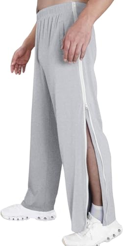 NIULI Reissverschluss Jogginghose Reha Hose Damen Herren Seitlich Zu Öffnen Baggy Trainingshose Mit Seitlichem Sporthose Freizeithose Breite Jogginghose (Color : Light Gray, Size : XL) von NIULI