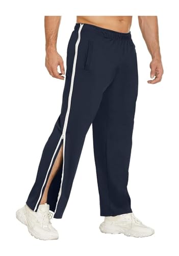 Weites Bein Schnellfickerhose M-3XL, Reha Hose Damen Herren Seitlich Zu Öffnen a Baggy Mit Seitlichem Und Reißverschluss Am Bein Weites Bein Schnellfickerhose Sporthose(Navy Blue,L) von NIULI