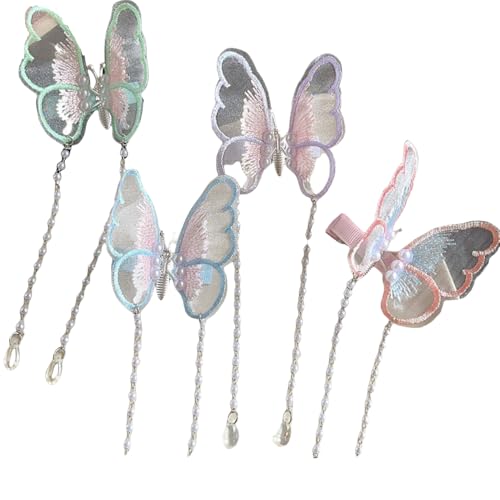 Damen-Haarspangen mit seitlichem Schmetterlingsclip und Perlen- und Schmetterlings-Mesh-Kristallquasten for Mädchen(Mix) von NIULIniuli