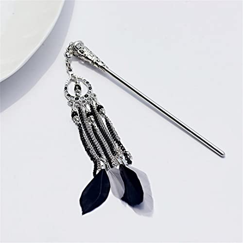 Damen Vintage Fransen Haarschmuck Boho Haarnadel Sommer Ethno Feder Chinoiserie Haarspange Stil 7(Style 2) von NIULIniuli