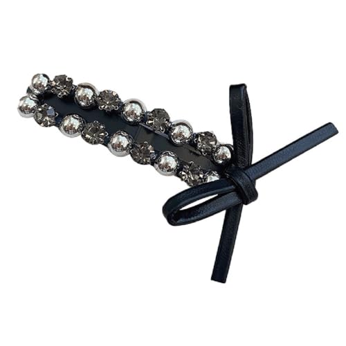 Haarspangen for Damen, Haarnadel mit Lederschleife, Strass und silbernen Perlen, Haarschmuck mit seitlichem Clip am Hinterkopf(Black/White) von NIULIniuli