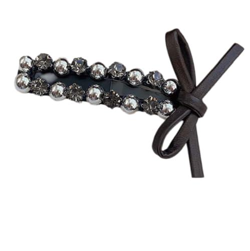 Haarspangen for Damen, Haarnadel mit Lederschleife, Strass und silbernen Perlen, Haarschmuck mit seitlichem Clip am Hinterkopf(Brown) von NIULIniuli