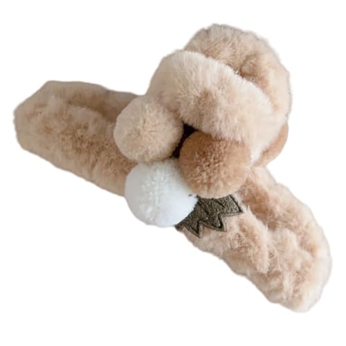 Metal Claw Clips,Pearl HairClips,Clips Large Plush Haarspangen Haarnadel mit braunem Haarball-Clip for Frauen, Hinterkopf-Haarnadel-Kopfbedeckung mit Plüsch-Haifisch-Clip(Brown) von NIULIniuli