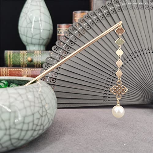 Nachahmung Perle Metall Haar Stick Chinesische Traditionelle Lange Fransen Haarnadel Pin Hochzeit Frisur 2(New 3) von NIULIniuli