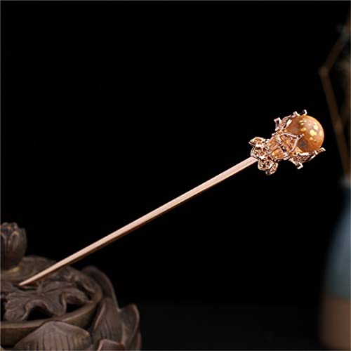 Weibliche Haarnadel Essstäbchen Chinesischen Stil Haarnadel Handgefertigte Kleid Accessoires Braut Hochzeit Schmuck F(Golden Orange) von NIULIniuli