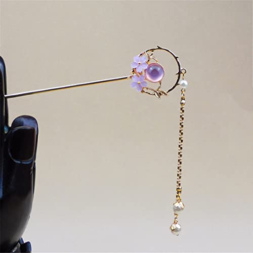 Weibliche Haarnadel Essstäbchen Chinesischen Stil Haarnadel Handgefertigte Kleid Accessoires Braut Hochzeit Schmuck F(Golden purple) von NIULIniuli