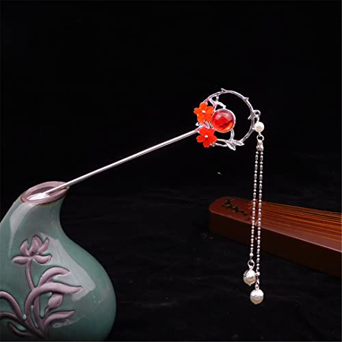 Weibliche Haarnadel Essstäbchen Chinesischen Stil Haarnadel Handgefertigte Kleid Accessoires Braut Hochzeit Schmuck F(Silver red) von NIULIniuli