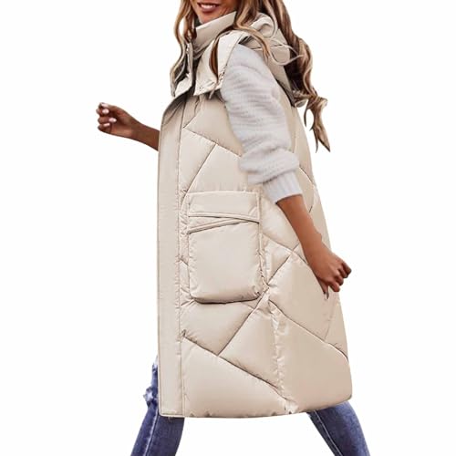 NIUREDLTD Lang Jacke Weste Damen Daunenweste mit Kapuze Winter Warm Longweste Ärmellose Lange Steppweste Leicht Winterjacke Winterweste Daunenmantel Daunenjacke Outdoor Jacke Winterweste Mäntel B# von NIUREDLTD