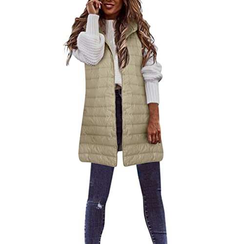 NIUREDLTD Lang Jacke Weste Damen Daunenweste mit Kapuze Winter Warm Longweste Ärmellose Lange Steppweste Leicht Winterjacke Winterweste Daunenmantel Daunenjacke Outdoor Jacke Winterweste Mäntel B# von NIUREDLTD