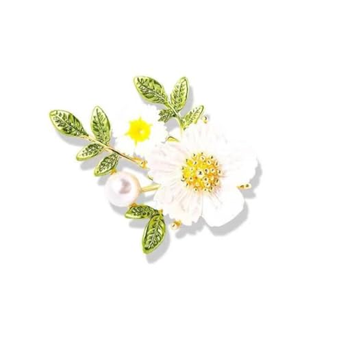 Daisy Blume Brosche Sonnenblume Grüne Blätter Emaille Pin Blumenstrauß Abzeichen Pin Perle Blume Brosche Pin Kleidung Mantel Schmuck Party Zubehör Geschenk von NIUSHANG