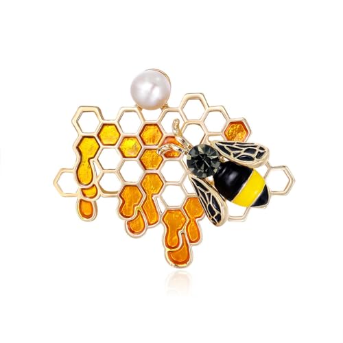 Niedliche gelbe Emaille Honigbiene Wabenbrosche Strass Bienenstock Brosche Vintage Schmuck Wabenform mit hübschen Bienen Pin Insektenschmuck von NIUSHANG