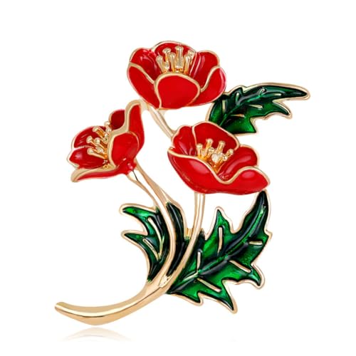 Rote Mohnblume Brosche Pin Strass Blume Revers Pins Metall Abzeichen Brosche Corsag für Mantel Anzug Kleidung Schmuck Geschenke von NIUSHANG