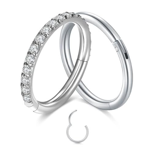 NIUSIMAN 2PC Nasenpiercing 16G Nasenpiercing Ring Dünn Silber Chirurgenstahl Helix Piercings Scharnier Ohrringe Hoop Clicker Piercing Set Ohr Tragus Septum Piercing Ring Hoop Set für Frauen und Männer von NIUSIMAN