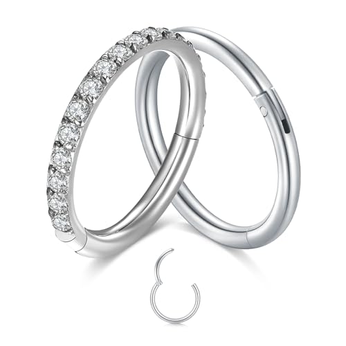 NIUSIMAN 2PC Nasenpiercing 18G Ring Dünn Silber Chirurgenstahl Septum Scharnier Ohrringe Hoop Clicker Set Ohr Helix Tragus für Frauen und Männer von NIUSIMAN