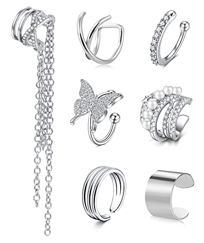 NIUSIMAN Ohr Manschetten furFrauen Non Piercing Silber Ohr Manschette Clip auf Ohr Crawler Ohrringe Falsche Piercings Knorpel Helix Manschetten Muschel Ohrringe Kette Ohr Manschette Set furFrauen von NIUSIMAN