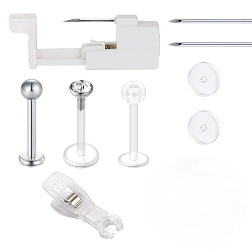 NIUSIMAN Painless lippenpiercing piercing nadel set for für Nabel Zunge Ohr Nase Bauchnabel Safe Labret Piercing Pistole Kits Body Piercing Tool Kit Edelstahl für Frauen Männer (Lippenpiercing) von NIUSIMAN