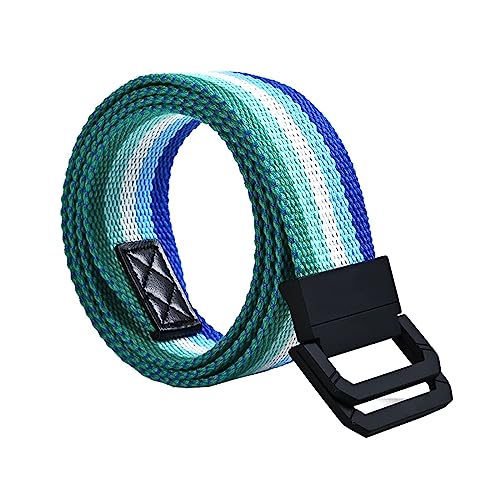 NIUXICH Canvas Gürtel Streifen Regenbogen Metall Doppelring Schnalle Jeans Taktischer Gürtel Kleidung Dekorativer Gürtel, 3.8x115cm von NIUXICH