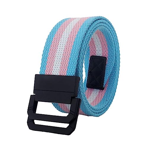 NIUXICH Canvas Gürtel Streifen Regenbogen Metall Doppelring Schnalle Jeans Taktischer Gürtel Kleidung Dekorativer Gürtel, 3.8x125cm von NIUXICH