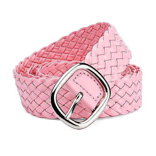 NIUXICH Damen-Gürtel, geflochten, leuchtende Farben, Damen-Taillenornament, keine Löcher, lässiger Jeansgürtel, Breite 3cm, Rosa, 105cm von NIUXICH