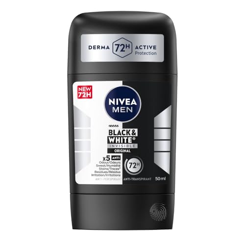 NIVEA MEN - Black & White Original Masculin Stick – Deodorant für Herren, 72H Anti-Transpirant für die Achseln – 5-in-1-Schutz gegen Flecken & Reizungen – Derma Active – für alle Hauttypen – 50 ml von NIVEA MEN