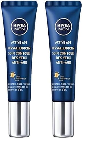 NIVEA MEN Anti-Aging Augenpflege (1 x 15 ml), feuchtigkeitsspendende Augenpflege mit Hyaluronsäure, Anti-Falten und Fältchen für Männer (Packung mit 2) von NIVEA MEN
