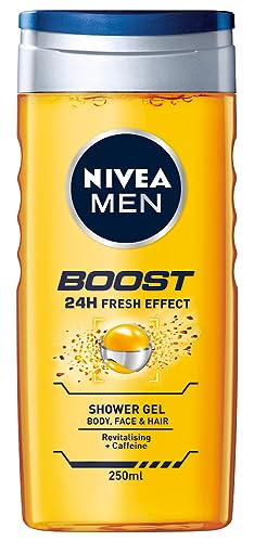 NIVEA MEN BOOST Duschgel (250 ml), feuchtigkeitsspendendes 3-in-1 Duschgel für Männer mit natürlich angebautem Koffein, revitalisierendes NIVEA MEN Duschgel von NIVEA MEN