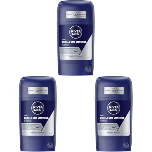 NIVEA MEN Derma Dry Control Deo Stick, Deodorant für 96h extremen Schutz vor Schweiß und Geruch, Antitranspirant mit DermaDry Technology (50 ml) (Packung mit 3) von NIVEA MEN