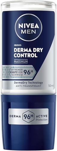 NIVEA MEN Derma Dry Control Maximum Deo Roll-on, Deodorant mit 96h extremem Schweißschutz, hautschonendes Antitranspirant für ein trockenes Hautgefühl (50 ml) von NIVEA MEN