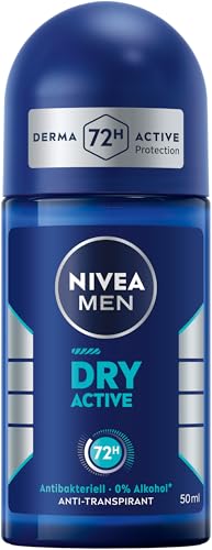 NIVEA MEN Dry Active Deo Roll-On, effektives Antitranspirant mit 72h Schutz für ein trockenes Hautgefühl, antibakterielles Deodorant mit Dual Active Formel (50 ml) von NIVEA MEN