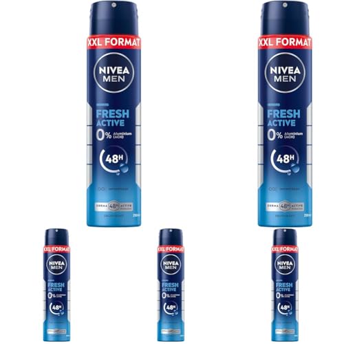 NIVEA MEN Fresh Active Deospray XXL, Deodorant mit einzigartiger INFINIFRESH Formel für 48h Schutz, Deo ohne Aluminium mit Meeresextrakten und frischem Duft (250 ml) (Packung mit 5) von NIVEA MEN