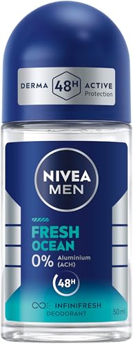NIVEA MEN Fresh Ocean Deo Roll-On, Deoroller ohne Aluminium (ACH) mit 48h Schutz, pflegendes Deodorant mit INFINIFRESH Formel und frischem Meeresduft (50 ml) von NIVEA MEN