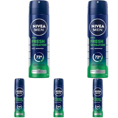 NIVEA MEN Fresh Sensation Deo Spray, Deodorant mit 72h Anti-Transpirant-Schutz gegen Schweiß und Geruch, Deospray mit antibakterieller Wirkung und frischem Duft (150 ml) (Packung mit 5) von NIVEA MEN