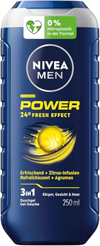 NIVEA MEN Power Duschgel, pH-hautneutrale Pflegedusche mit kraftvollem Duft für Männer, vitalisierende Formel mit Zitrus-Infusion für Körper, Gesicht und Haar (250 ml) von NIVEA MEN