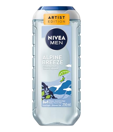 NIVEA MEN Alpine Breeze Artist Edition Duschgel, revitalisierende Pflegedusche mit prickelndem und lebendigem Duft, 3in1 Duschgel für Körper, Gesicht und Haare (250 ml) von NIVEA MEN