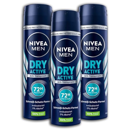 3 er Pack NIVEA MEN Deo Spray Dry Active Anti -Transpirant Deodorant 3 x 150 ml von NIVEA