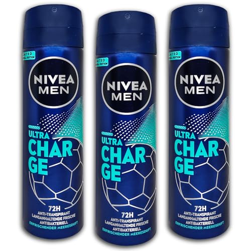 3 er Pack NIVEA MEN Ultra Charge Anti-Transpirant Deospray Deodorant 3 x 150 ml von NIVEA