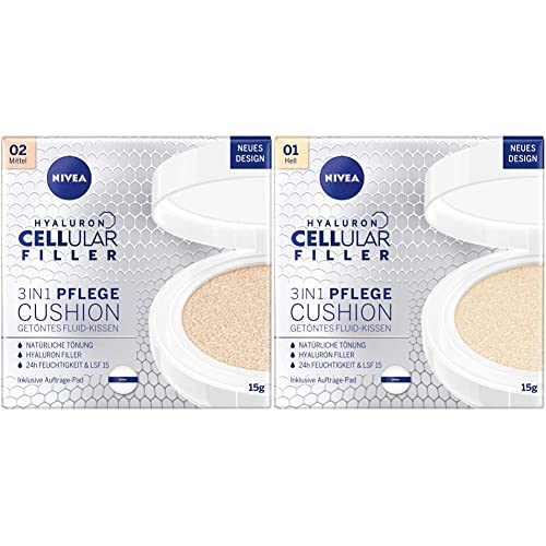 NIVEA 3in1 Anti-Age Pflege Kissen für natürliche Tönung und Feuchtigkeit, 15 g, 02 Mittel & 3in1 Anti-Age Pflege Kissen für natürliche Tönung und Feuchtigkeit, Für Helle Hauttypen, 15 ml von NIVEA