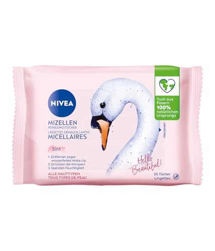 NIVEA 3in1 Hello Beautiful! Mizellen Reinigungstücher (25 Stück), sanfte Gesichtsreinigungstücher mit Vitamin E, Abschminktücher entfernen Make-Up & wasserfeste Mascara von NIVEA