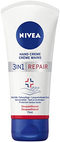 NIVEA 3in1 Repair Hand Creme (75 ml), reichhaltige Hautcreme mit Dexpanthenol für intensive Pflege, Handpflege bei sehr trockenen und rissigen Händen von NIVEA