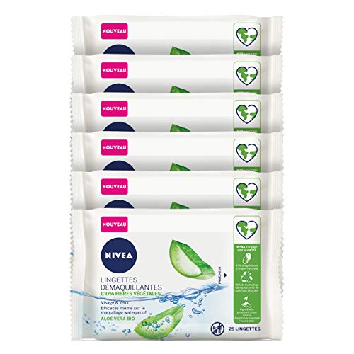 NIVEA Aloe Vera 100% Pflanzenfasern Make-up Entferner (6 x 25 Stk), Gesichts-Entferner für alle Hauttypen, biologisch abbaubare Reinigungstücher - 150 Stück von NIVEA